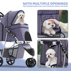 Magshion 3-Wheel Pet Stroller, Foldable Travel Jogger for Small & Medium Dogs & Cats (Up to 33lbs), Lightweight Carrier with Breathable Mesh Cover, Cup Holder & Storage Basket, Plaid
