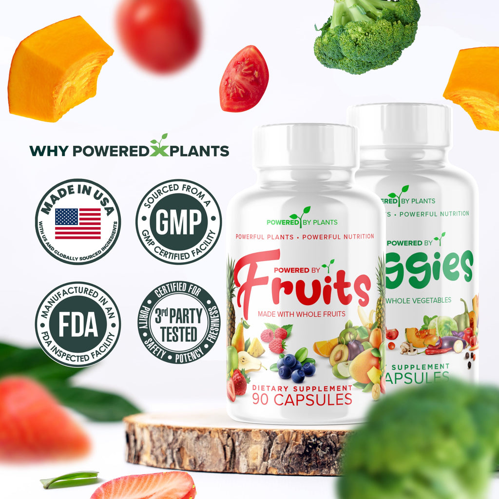 POWERED X PLANTS Fruits & Veggies Capsules - Natural Superfood Packed with Vitamins & Minerals - Fruit & Vegetable Supplements for Adults Pack of 6, 90 Capsules Each