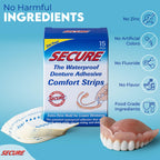 Secure Denture Adhesive Comfort Strips, 15 Strips (Pack of 6)