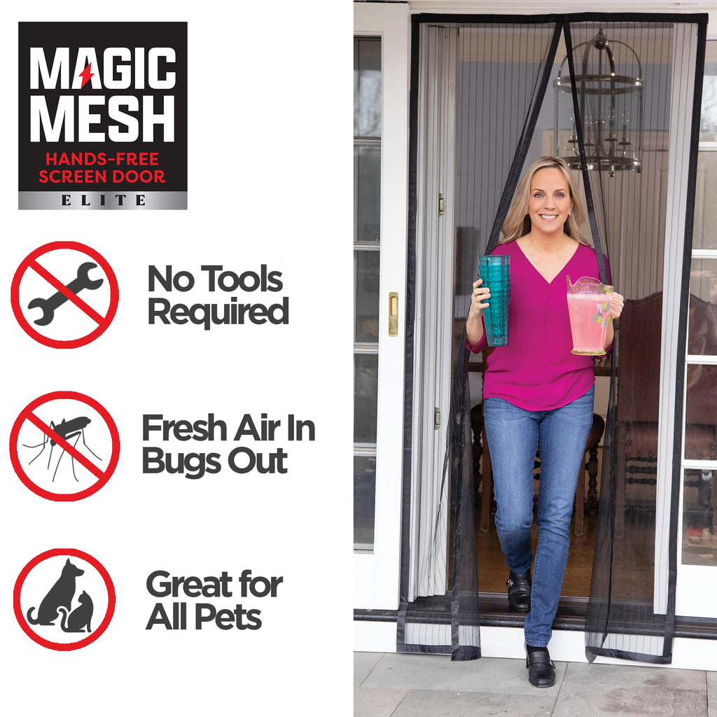 Magic Mesh Elite | Magnetic Screen Door, Heavy Duty, Magnetic Closure, Door Net, Patio Screen, Sliding Door Screen, Bug Screen for Doorways, Kid & Pet Friendly | Size 39" x 83" (Pack of 2)