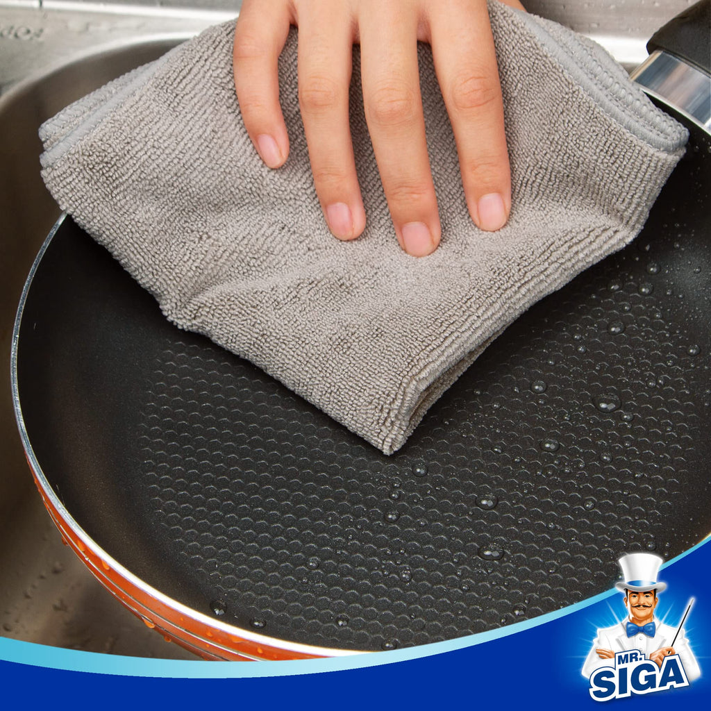 MR.SIGA Microfiber Cleaning Cloth, All-Purpose Microfiber Towels, Streak Free Cleaning Rags, Pack of 12, Grey, Size 32 x 32 cm(12.6 x 12.6 inch)