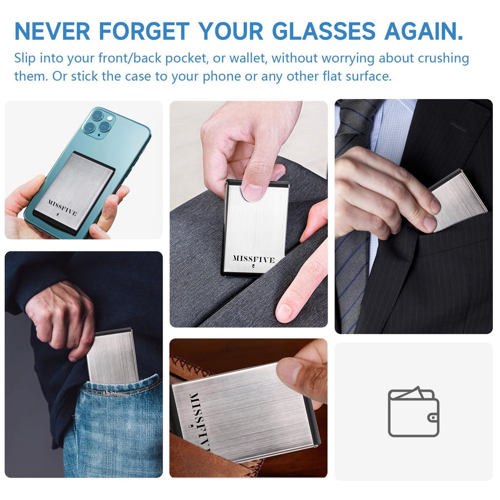 Missfive Premium Folding Reading Glasses Blue Light Blocking for Men Women, Ultra Thin Foldable Portable Travel Readers with Durable Pocket Metal Case, Black Lightweight Compact Eyewear 1.5x