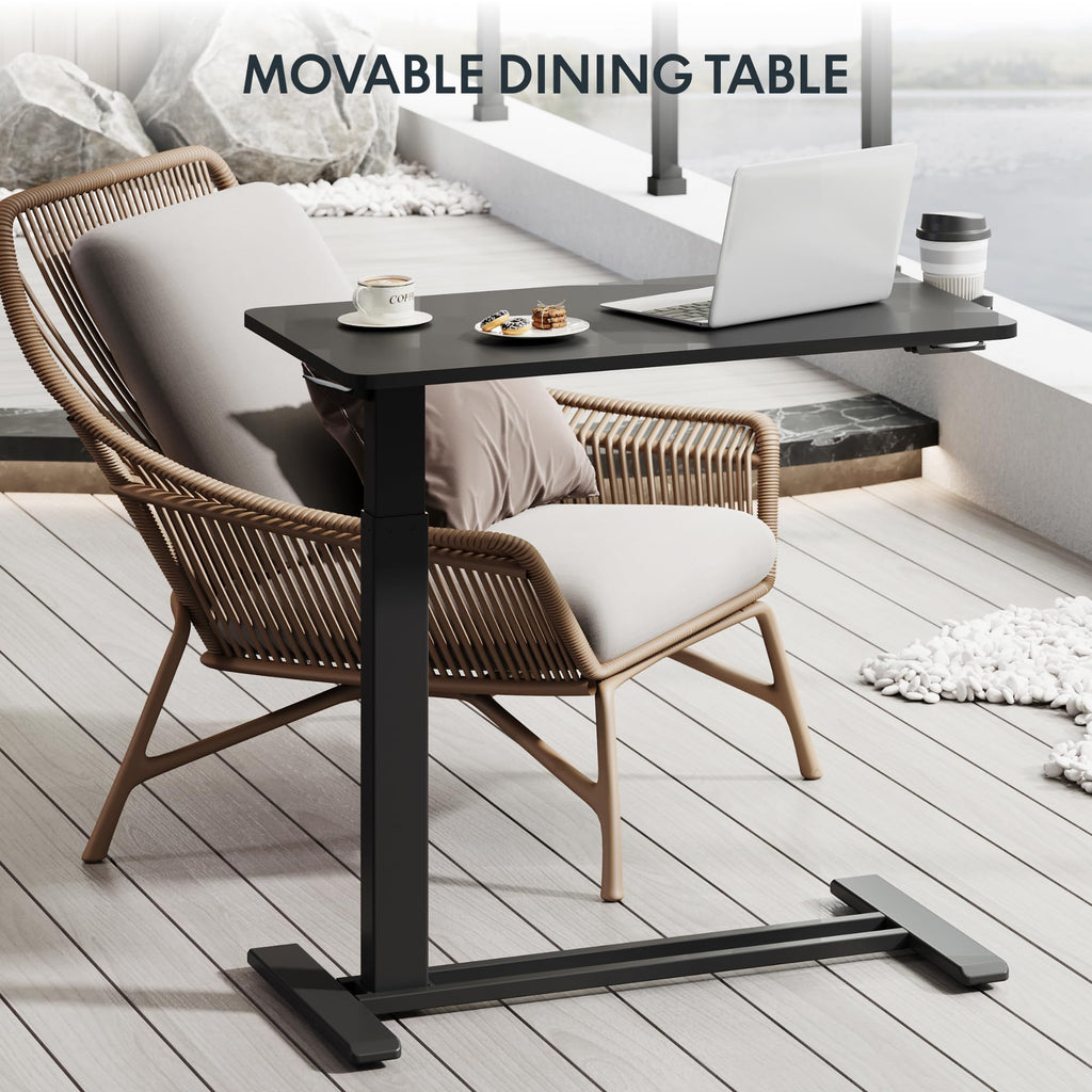 FLEXISPOT H7 Adjustable Overbed Bedside Table with Wheels Pneumatic Mobile Standing Desk Laptop Desk Rolling Computer Cart Movable Overbed Table Hospital Home Use(31.5" W x 17.7" D, Black Large)