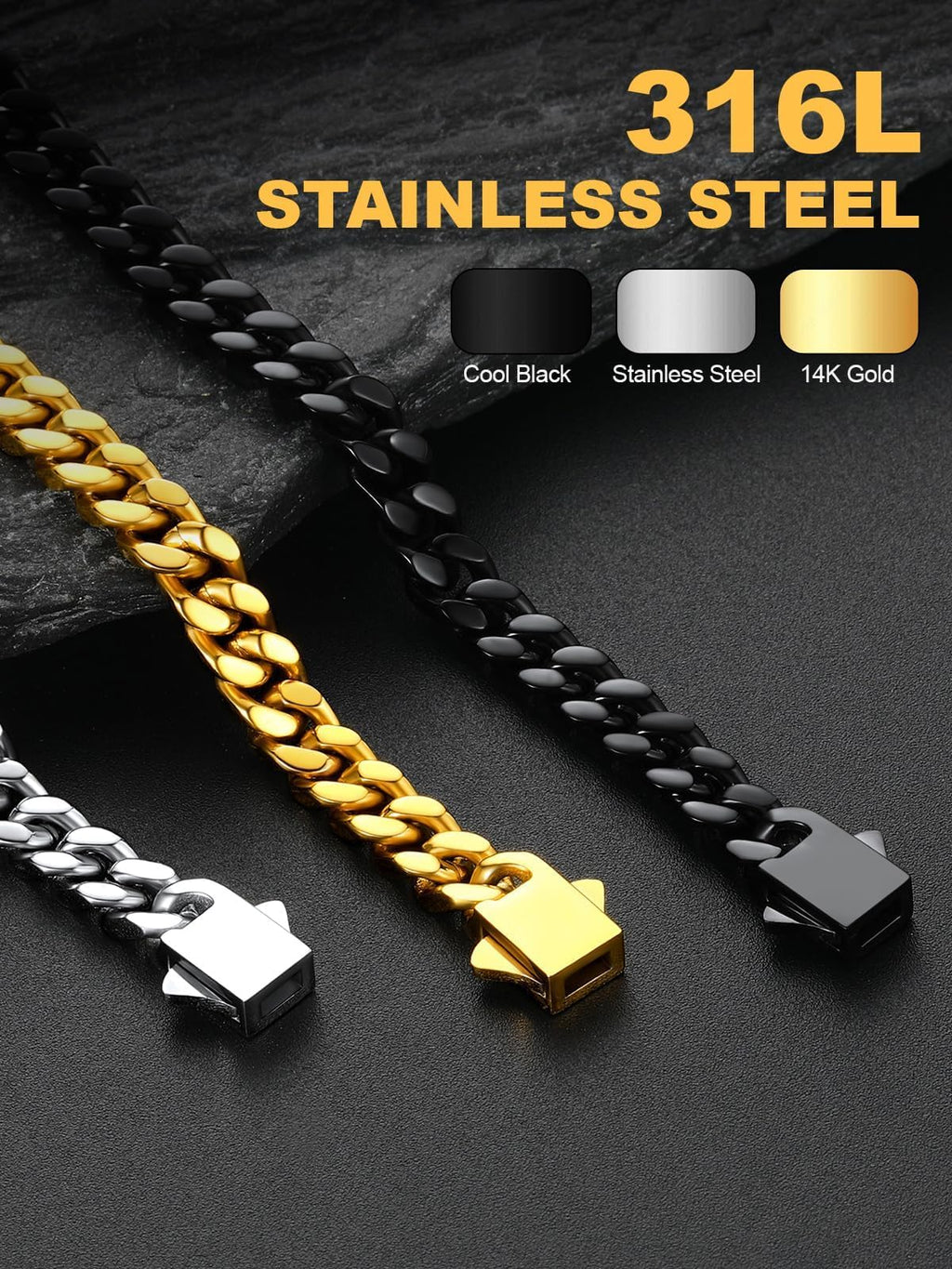 U7 Silver Bracelet for Men Stainless Steel Cuban Link Bracelets 5mm 7.5"