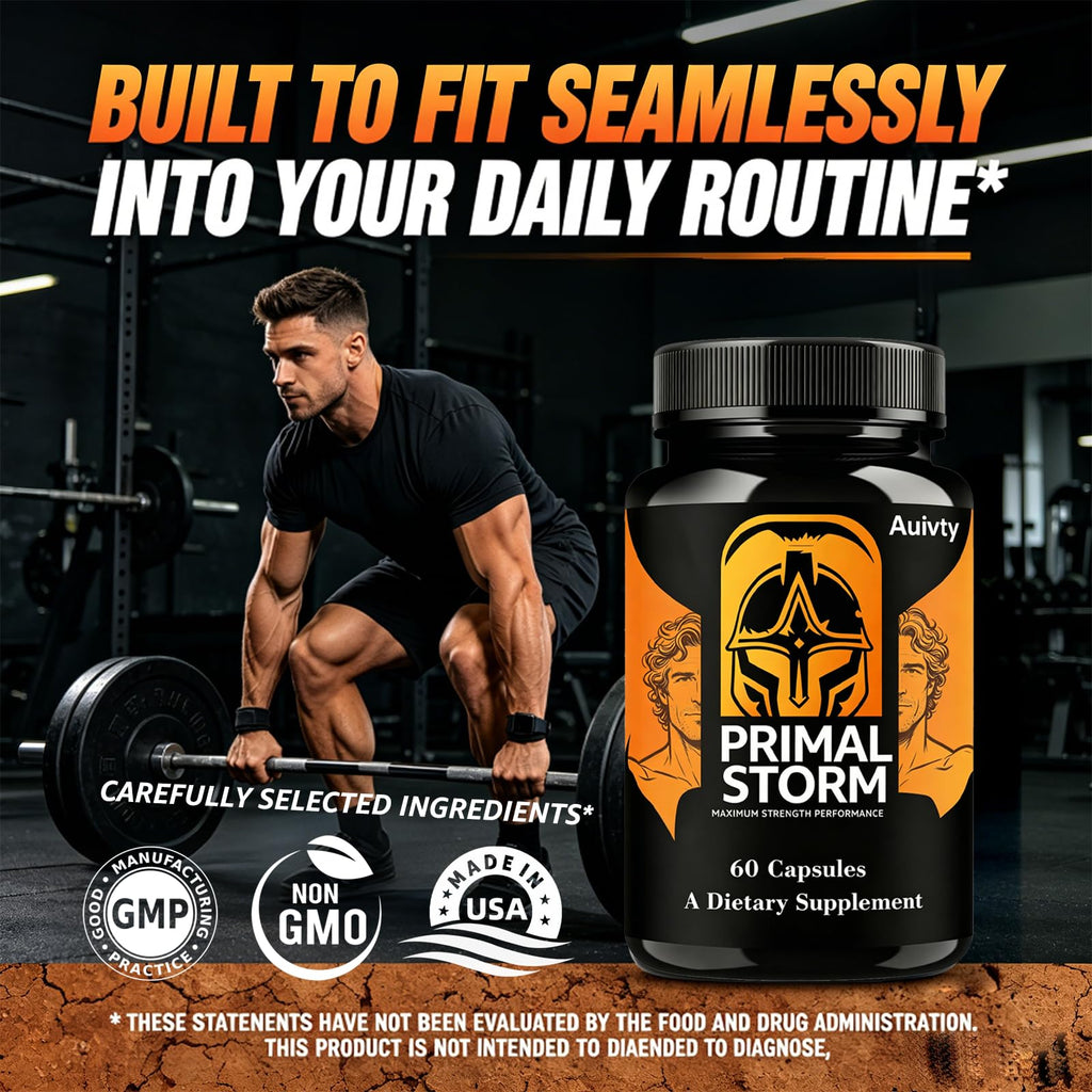 AMZEYE Primal Storm Capsules for Men, Advanced Daily Formula with Natural Ingredients, Maximum Strength Wellness Supplement for Energy, Vitality and Overall Health Support, 60 Capsules