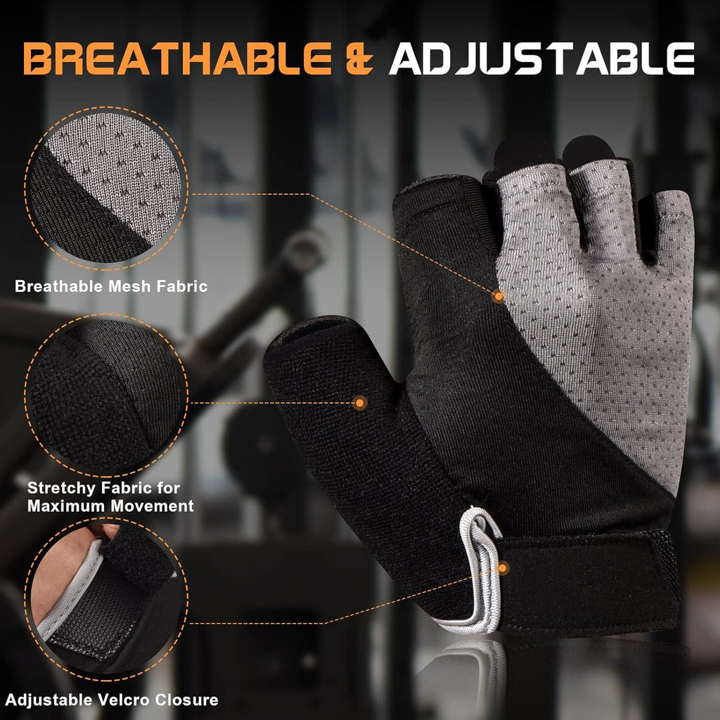 Sunnex Gym Gloves - Fingerless, Breathable Workout Gloves for Weightlifting, Cycling & More