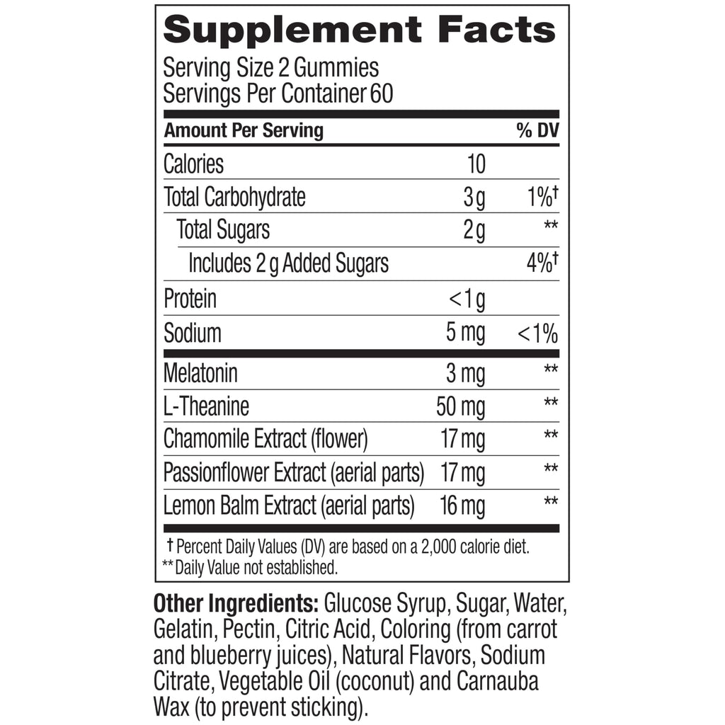 OLLY Sleep Gummy, 3 mg Melatonin, L-Theanine, Chamomile, and Lemon Balm Extracts, BlackBerry Flavor, 60 Day Supply - 120 Count