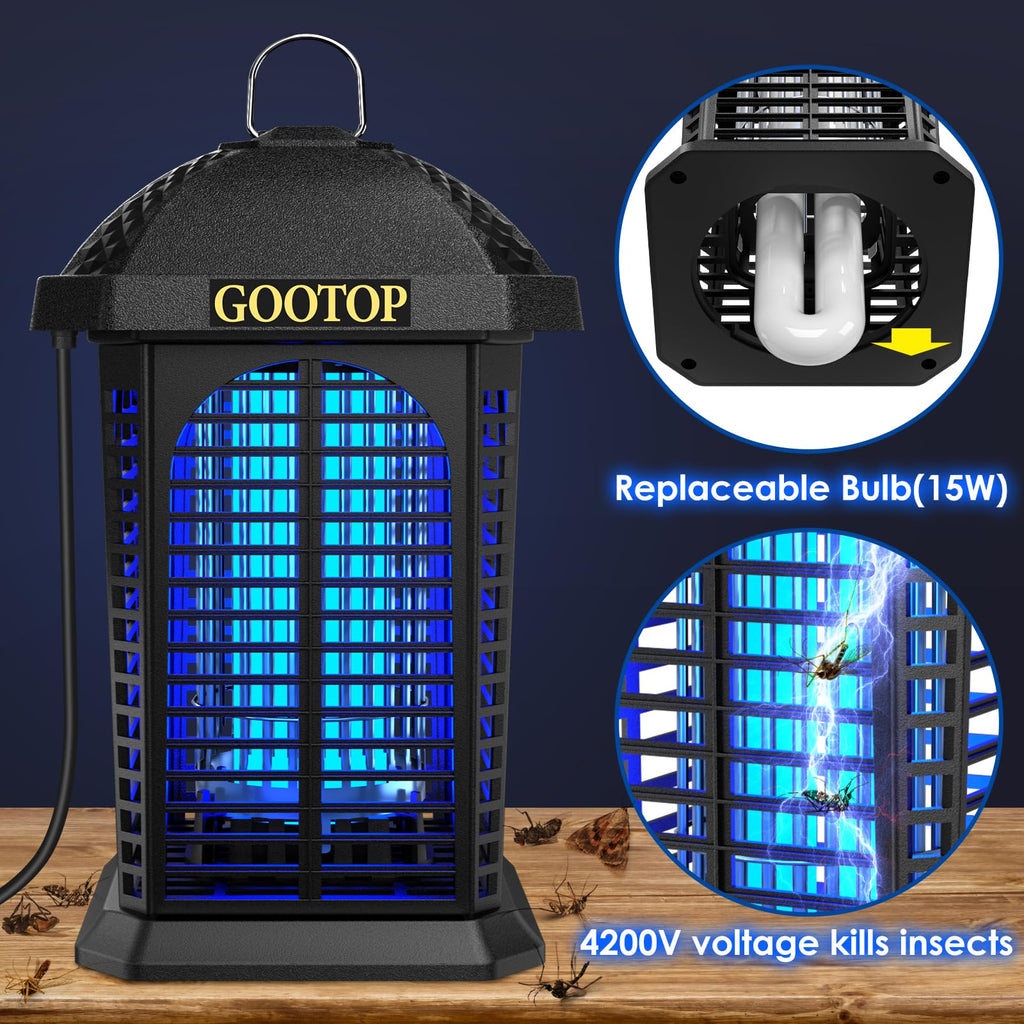 Bug Zapper Outdoor, 4200V Electric Mosquito Zapper, Bug Zapper Outdoor, Fly Traps, Fly Zapper, Mosquito Killer Indoor 3 Prong Plug, 90-130V, ABS Plastic Outer