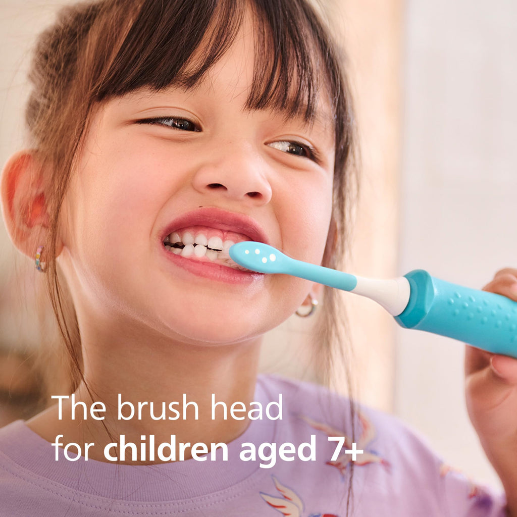 Philips Sonicare for Kids 7+ Genuine Replacement Toothbrush Heads, 2 Brush Heads, Turquoise and White, Standard, HX6042/94