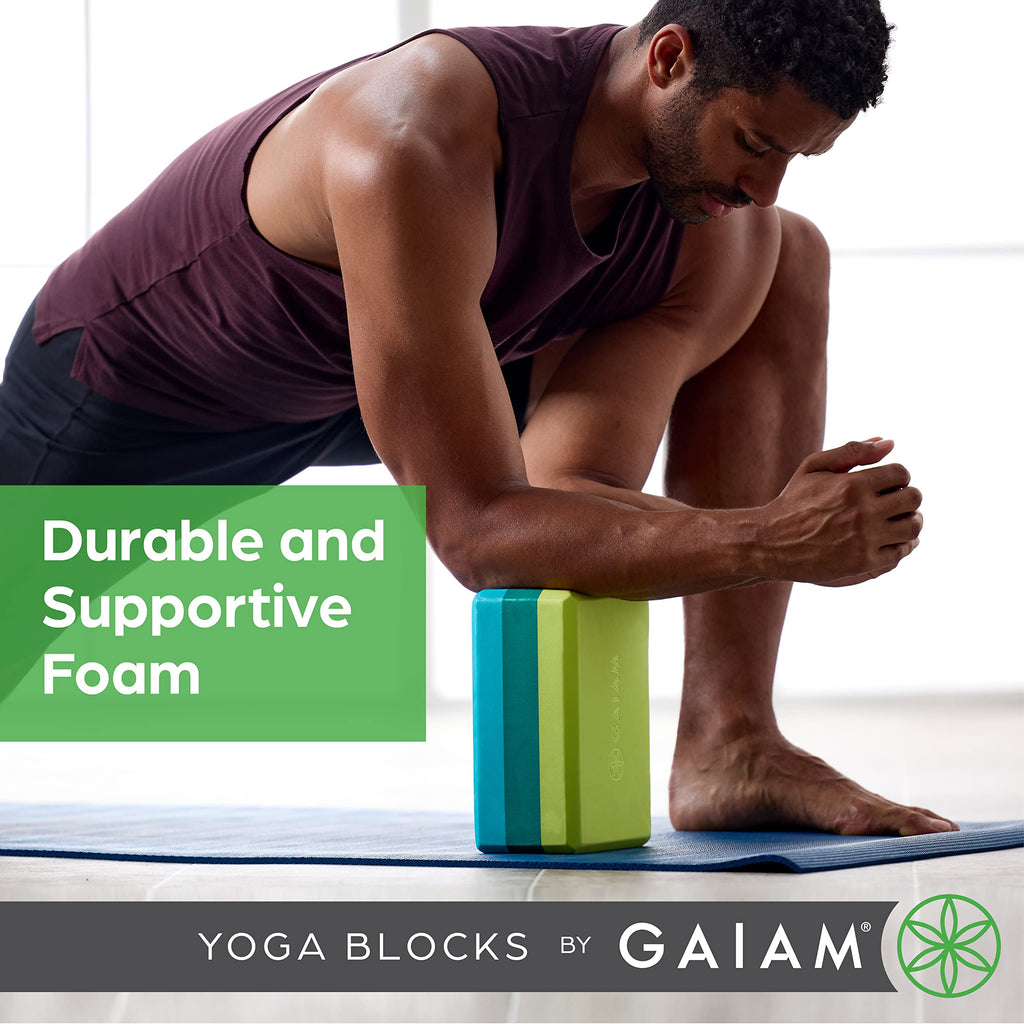 Gaiam Yoga Block - Supportive Latex-Free EVA Foam Soft Non-Slip Surface for Yoga, Pilates, Meditation (Blue Shadow Point)