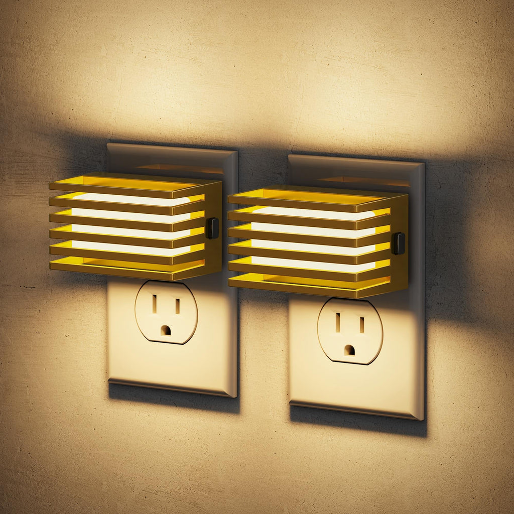 JandCase LED Night Light, Gold Night Lights Plug into Wall with Dusk to Dawn Sensor, Dimmable Plug in Night Light [2 Pack], Adjustable Brightness, 3000K Soft White Nightlight for Bedroom Bathroom
