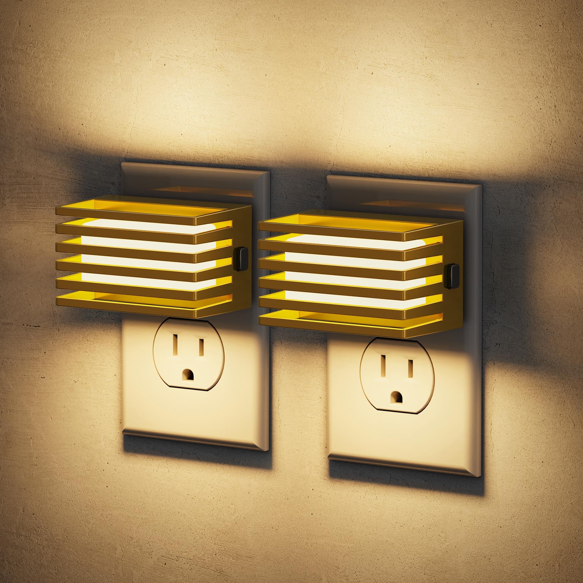 JandCase LED Night Light, Gold Night Lights Plug into Wall with Dusk to Dawn Sensor, Dimmable Plug in Night Light [2 Pack], Adjustable Brightness, 3000K Soft White Nightlight for Bedroom Bathroom