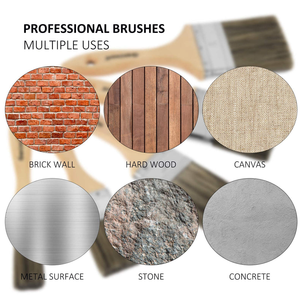Double Thick Chip Paint Brush, 6 Pack, 3 inch / 75mm Stain Brushes for Painting Walls and Fence Staining, Wooden Handle Masonry Paintbrush for Varnish, Paste, Gesso and Limewash