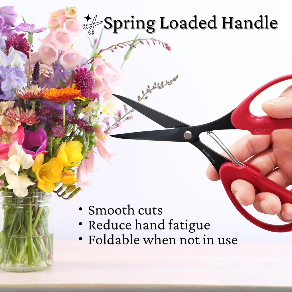 ALLEX Trimming Scissors for Gardening 7" - Japanese Floral Garden Scissors for Plants, Flowers, Herbs - Japanese Stainless Steel Blade with Non-Stick Coating - Spring Loaded Handle - Made in JAPAN
