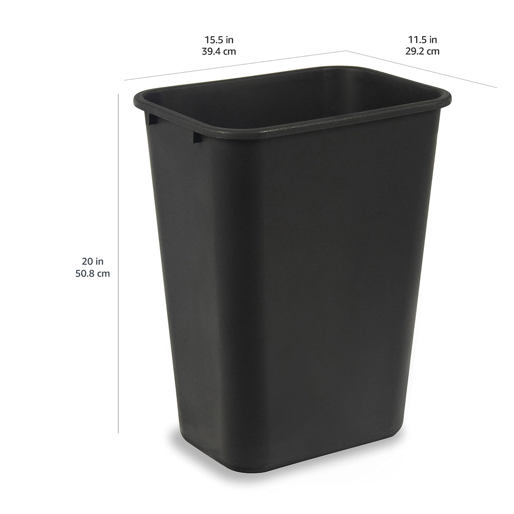 Amazon Basics Rectangular Plastic Office Wastebasket, Easy to Clean,15.5"L x 11.5"W x 20"H, 10 Gallon, Black, 2-Pack