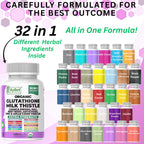 Glutathione NAC Milk Thistle Supplement | Liver Health Support | 32-in-1 Herbal Antioxidant Formula with Chanca Piedra, Turmeric, Dandelion Root, Beet Root & Zinc | Halal Vegan Organic Daily Wellness