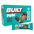 Built Bar 12 Pack High Protein and Energy Bars - Low Carb, Low Calorie, Low Sugar - Covered in 100% Real Chocolate - Delicious, Healthy Snack - (Cookie Dough Chunk Puff)