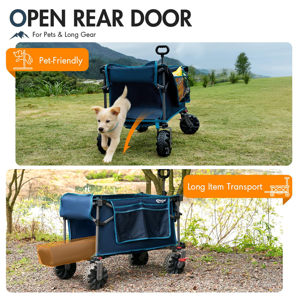 Portal 350L Collapsible Wagon Cart with Removable Canopy, 270LB Folding Utility Cart with Rear Door for Pet, Camping, Beach, and Outdoor Adventures