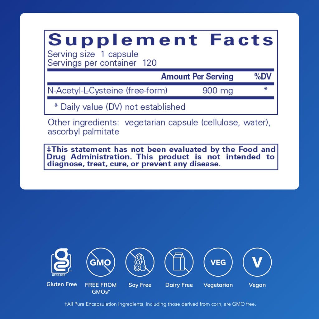 Pure Encapsulations NAC 900 mg - N-Acetyl Cysteine Amino Acid Supplement for Lung & Immune Support, Liver & Antioxidants* - 120 Capsules