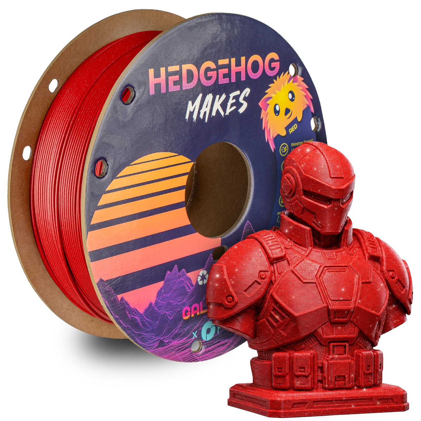 Polymaker Galaxy PLA Filament Hedgehog Makes Galaxy Red 1.75mm 1kg 3D Printer Filament, PolyLite Twinkling 3D Printing Filament
