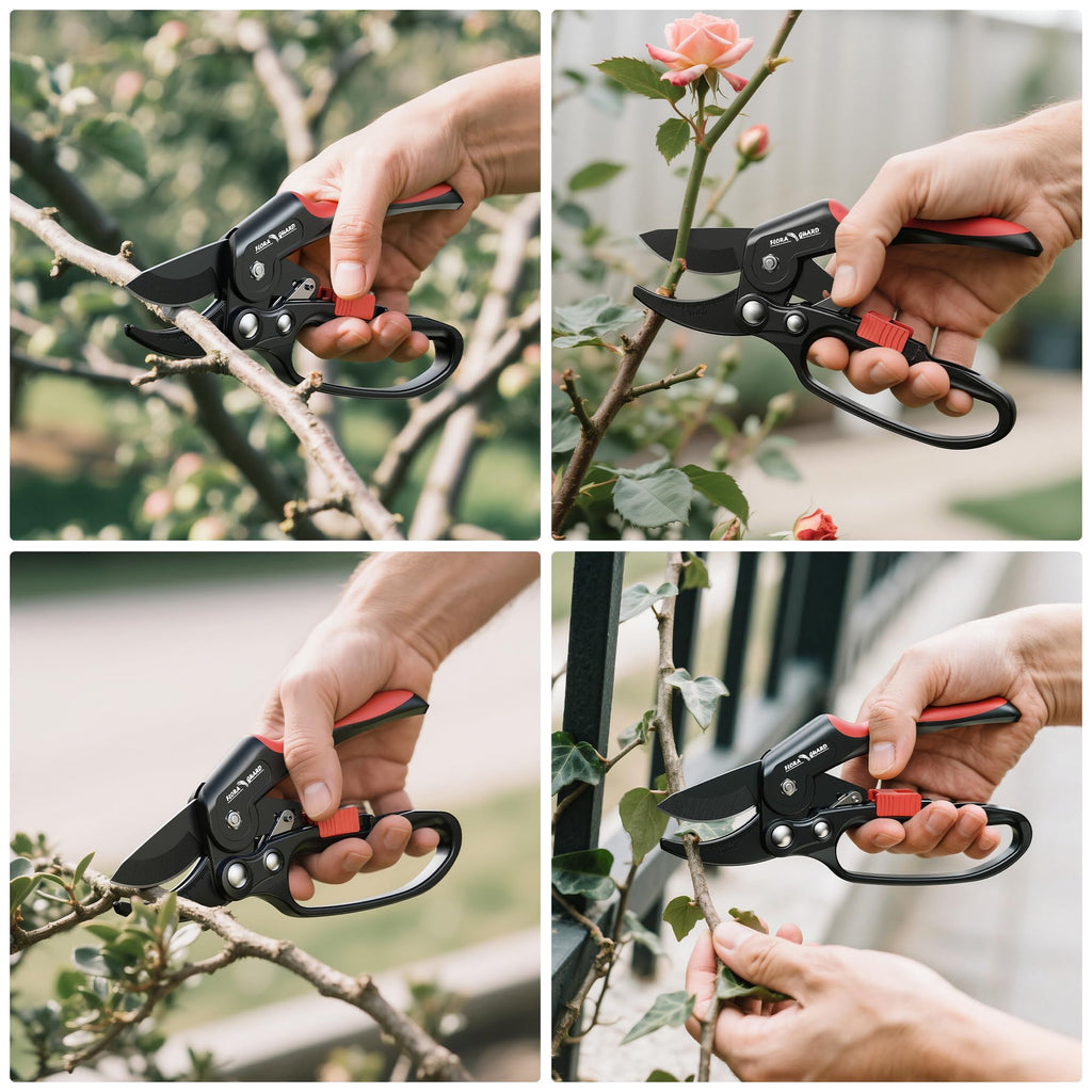 FLORA GUARD Ratchet Pruning Shears with SK5 Steel Blade, 3-Step Ratchet