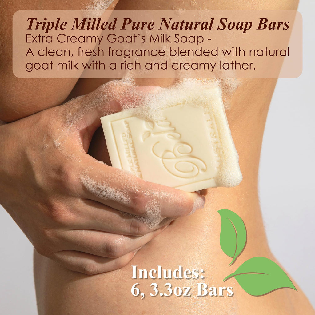 BELA Extra Creamy Goat Milk Soap 3.3 OZ Pack of 6, Long Lasting French Triple Milled Bar Soap Enriched with Organic Shea Butter, Hand, Face and Body Wash Bar, Made in Australia