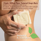 BELA Extra Creamy Goat Milk Soap 3.3 OZ Pack of 6, Long Lasting French Triple Milled Bar Soap Enriched with Organic Shea Butter, Hand, Face and Body Wash Bar, Made in Australia