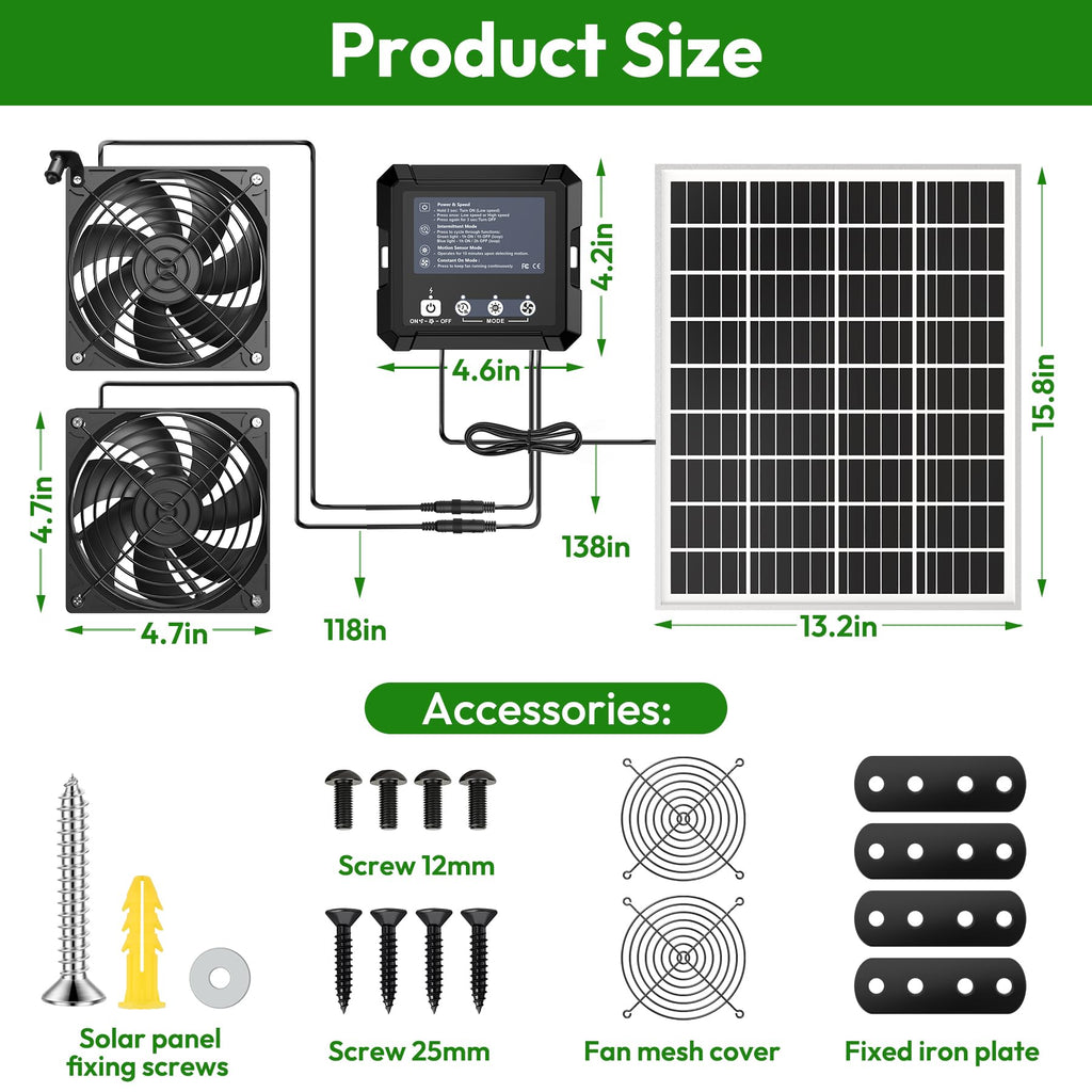 Solar Fan for Chicken Coop with 7500mAh Battery, 25W Solar Powered Fan