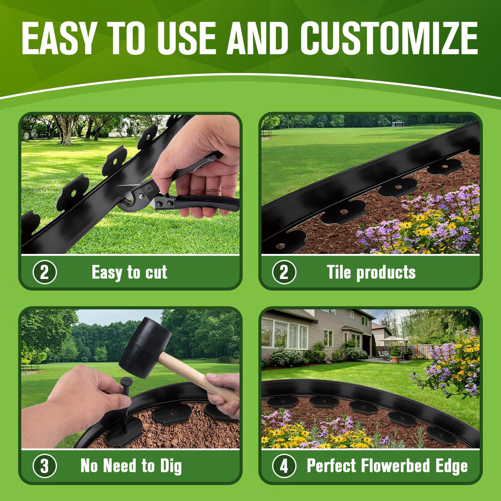 3 Inch Landscape Edging, 3" x 100' Garden Edging, 3 Inch No Dig Edging for Landscaping with 120 Pcs Anchoring Spikes and 5 Pcs Connectors Flexible Landscape Border Edging for Landscaping(Black)