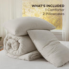 Bedsure Queen Comforter Set, Prewashed Bedding Beige