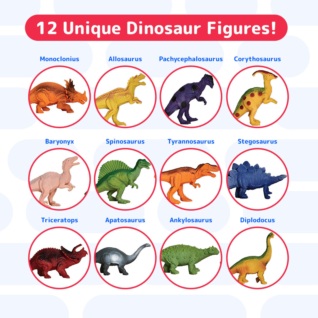 PREXTEX Dinosaur Toys for Kids 3-5 - 12 Dinosaur Figurines and Dino Book for Kids with Sound - Realistic Toy Dinosaurs Figures - Dino Toys with Sound Books