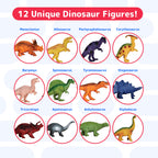 PREXTEX Dinosaur Toys for Kids 3-5 - 12 Dinosaur Figurines and Dino Book for Kids with Sound - Realistic Toy Dinosaurs Figures - Dino Toys with Sound Books