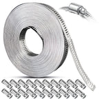 Hose Clamps Stainless Steel, Large Worm Gear Duct Pipe Hose Clamp Assortment Kit, Band Fittings Strap, 32.81FT Adjustable Metal Bolt with 20 Stronger Fasteners Screw for Plumbing Auto Tube Fuel Line