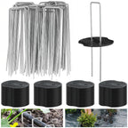 200PCS Garden Stakes Staples 6 inch Landscape Fabric Pins Lawn 100Pcs U Shaped Galvanized Staples Ground Stakes Landscaping Pins with 100Pcs Gasket for Weed Barrier Plant Cover Decorations