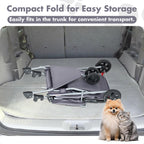 KMFurnila 3 Wheel Pet Stroller for Dogs and Cats, Foldable, Lightweight and Durable, Ideal for Small to Medium Pets, Includes Storage Basket and Cup Holders