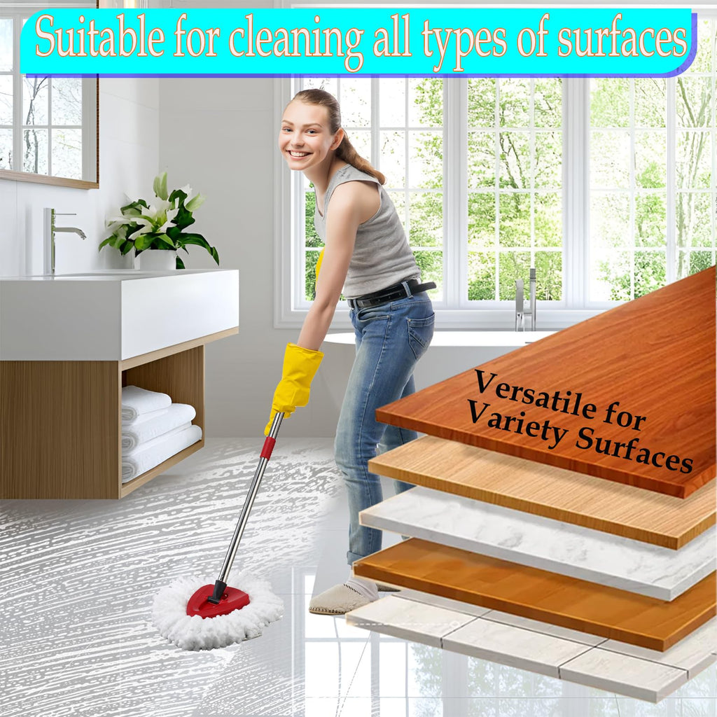 EasyWring Spin Mop Replacement Head Spin Mop Refills Compatible with O Cedar EasyWring 1-Tank Spin Mop Handle, 3 Microfiber Mop Refills, 1 Triangle Head Cover, 1 Scrubber Head and Handle for Ocedar