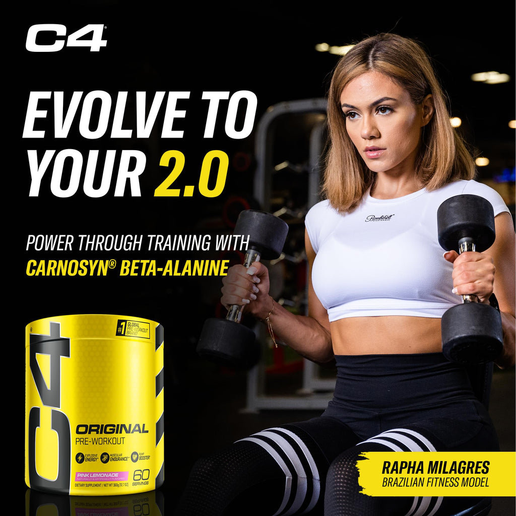 C4 Original Pre Workout Powder Pink Lemonade Vitamin C for Immune Support Sugar Free Preworkout Energy for Men & Women 150mg Caffeine + Beta Alanine + Creatine 60 Servings