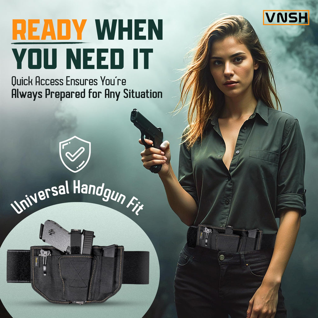 VNSH Gun Holster for Women – Comfortable Waistband for Concealed Carry | IWB Belly Band with Built-in Double Mag Pouch