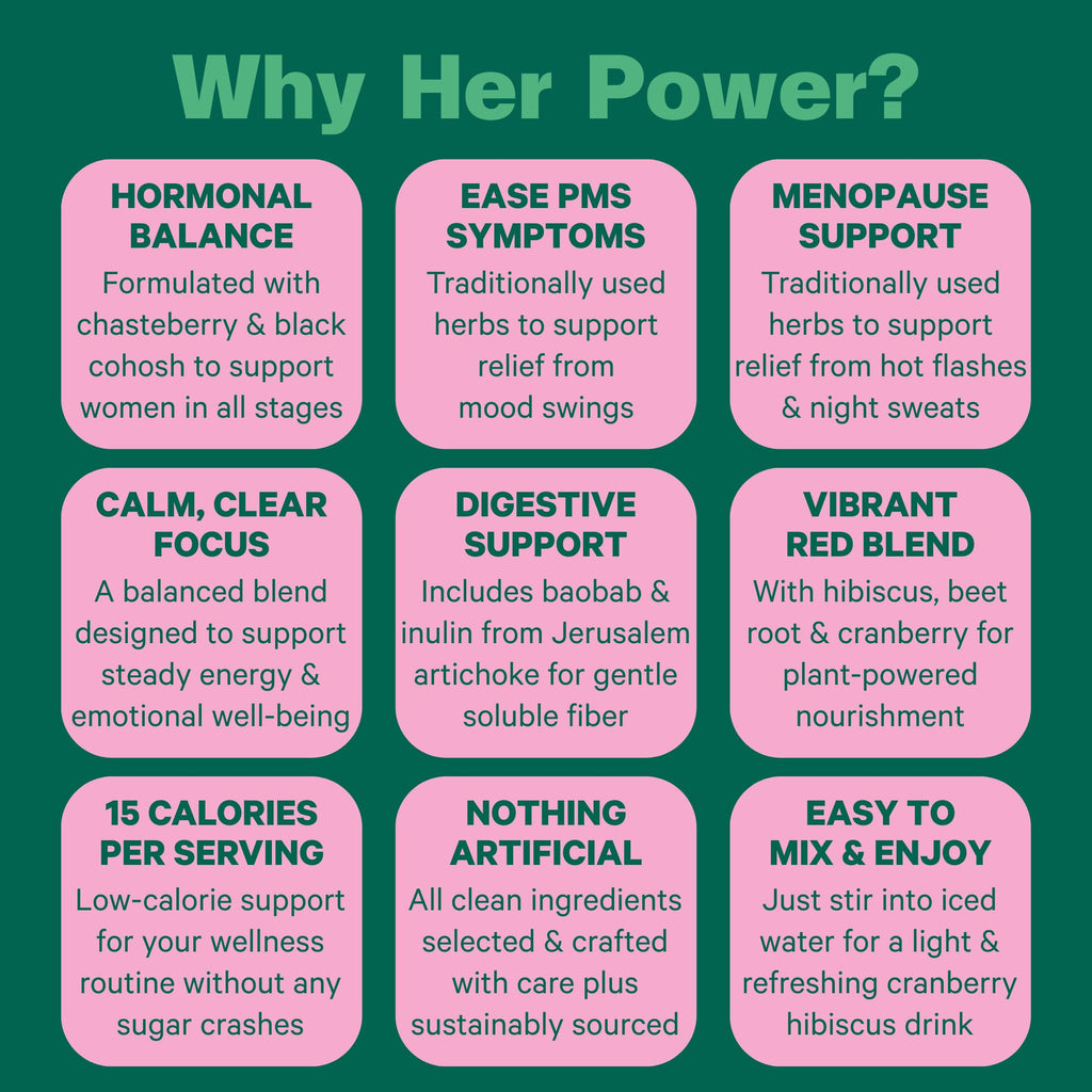 Kuli Kuli Her Power Superfood Drink Mix (4.23oz) - Powerful Blend of Chasteberry, Black Cohosh, Hibiscus & Baobab for Hormonal Balance - Eases Symptoms of PMS & Menopause