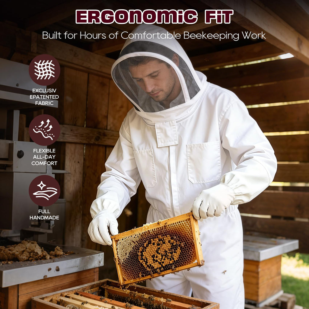 LONGADS Bee Suit for Men, Full Body Beekeeper Suit with Gloves and Veil XL