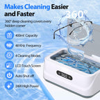 Klivvio Ultrasonic Jewelry Cleaner: 48Khz Ring Cleaner Ultrasonic Machine with Digital Timer, 4 Cleaning Modes, 24W Sonic Cleaner for Jewelry, Glasses, Retainer, Watch Strap, Home & Travel Use, 13.5oz