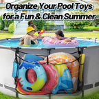 Large Pool Float Toy Storage Net - 59 x11.8x33.5in Durable Mesh Net Organizer for Fence with Straps, Poolside Fence Toys Holder for Inflatable Rafts Pool Noodles Balls Swimming Ring