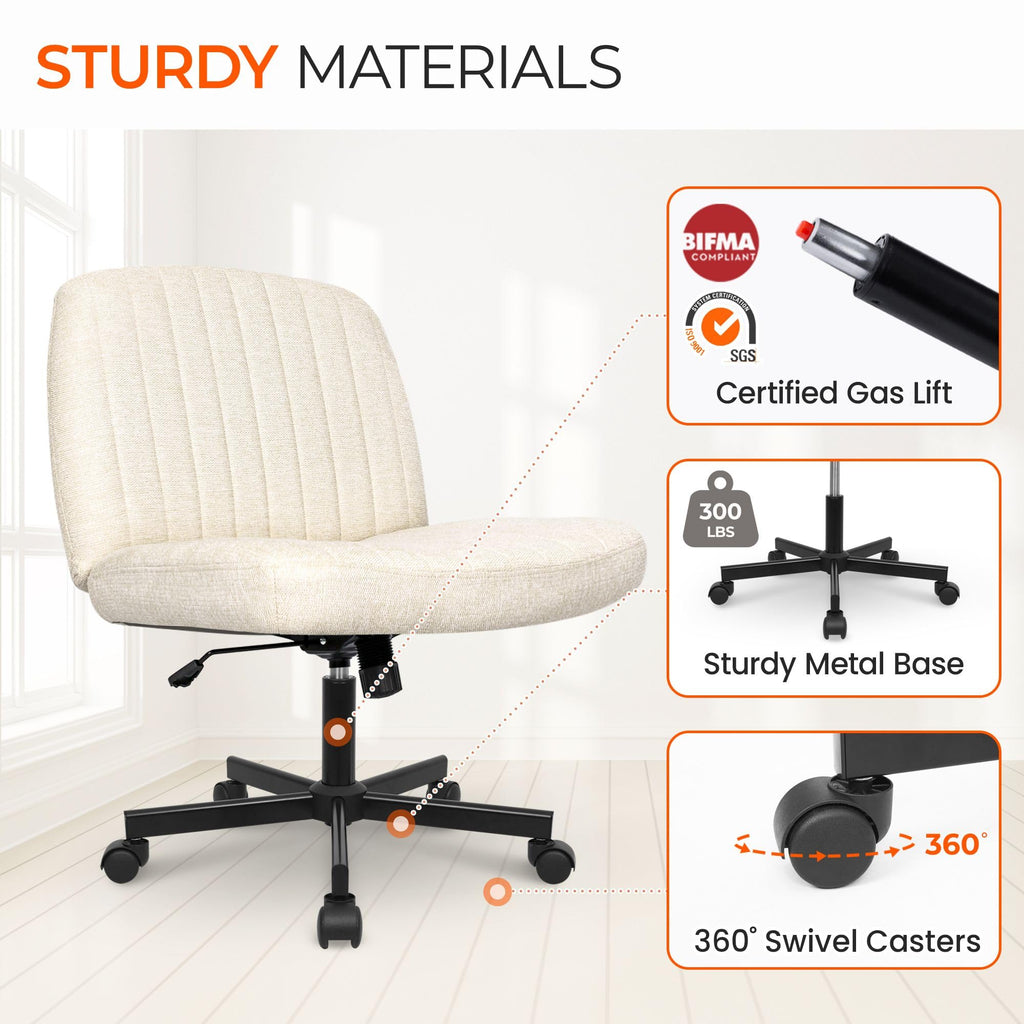 Orange Factory Criss Cross Chair, Wide Fabric Vanity Desk Seat, Beige Wheel
