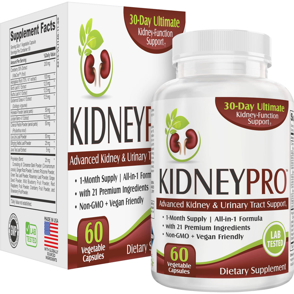 Kidney-Pro: with 21 Kidney Health Support Supplements in 1 Formula | Men & Women | Health Supplement Complex | 1-Month Supply | 60 Capsules