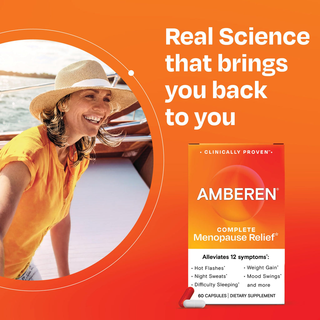 Amberen Menopause Supplement for Women, 120 Capsules, Clinically Proven, Helps Support Hormone Balance, Helps Relieve 12 Menopause Symptoms: Hot Flashes, Night Sweats, Mood Swings and More