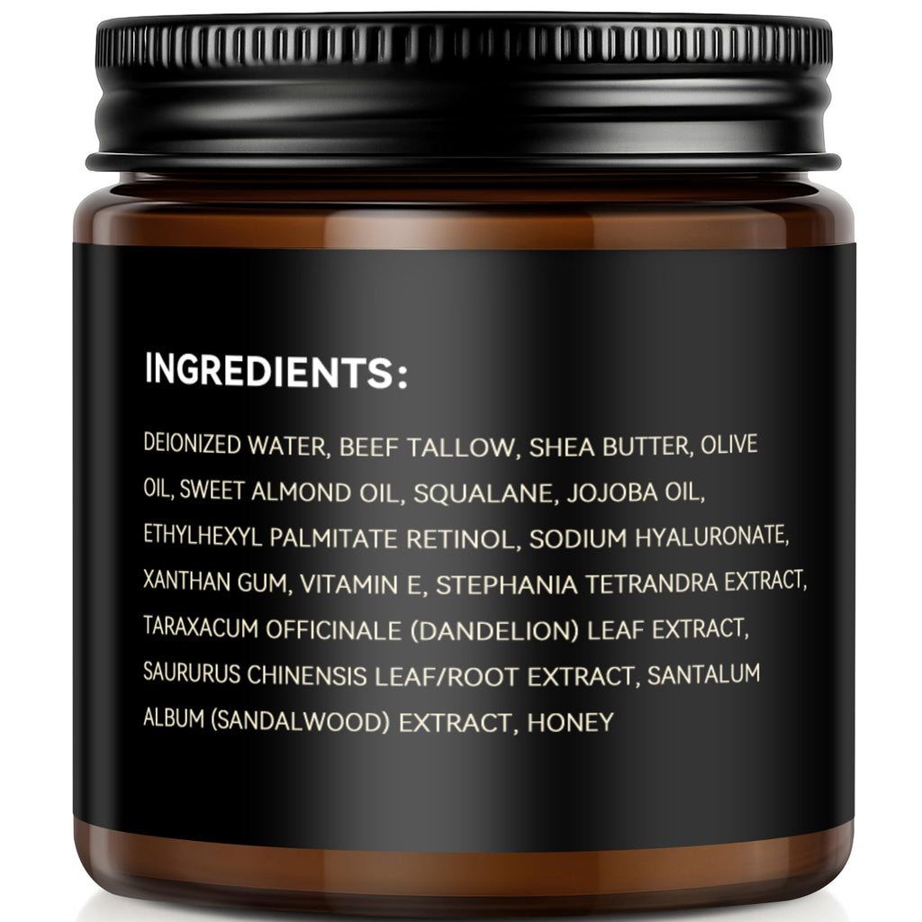 Men's Beef Tallow for Skin, Whipped Grass-Fed Beef Tallow Face Cream, Tallow Balm with Anti-Aging Retinol & Hyaluronic Acid, Mens Skin Care Face Moisturizer, Reduces Wrinkles Lines, Sandalwood, 3.5 OZ