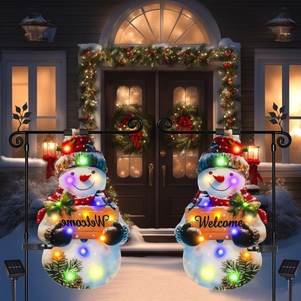 Amadecohome 12x18 Lighted Christmas Snowman Garden Flag, Outdoor Decor