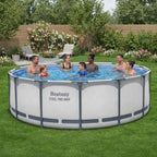 Bestway Steel Pro MAX 14' x 48" Above Ground Pool, Round Metal Frame Outdoor Swimming Pool Set with Filter Pump, Ladder, and Cover, Gray