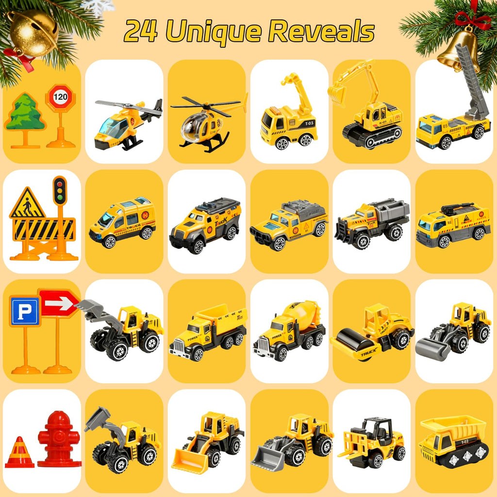 Advent Calendar 2026 for Kids, 24 Days Christmas Countdown Calendar with Alloys Truck Construction Christmas Gift for Kids Boys Girls Children