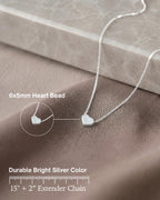 Annika Bella Silver Heart Necklace for Women, Waterproof Dainty Sliding Bead Heart Charm Necklace, Adjustable Minimalist Everyday Jewelry Gift for Her